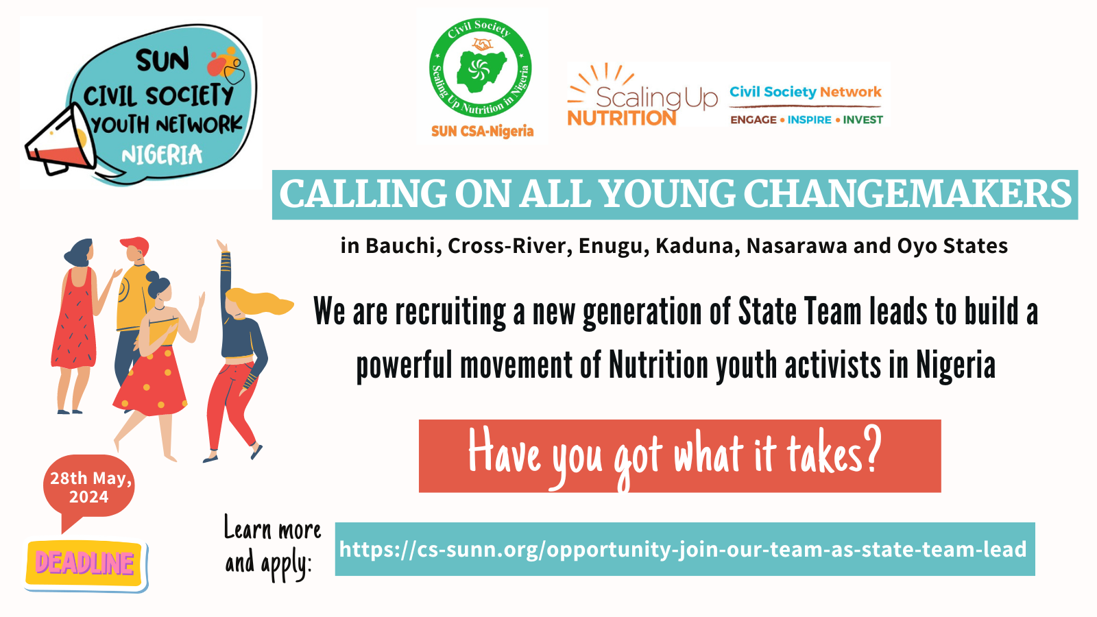 Read more about the article Opportunity: Calling On All Young Change Makers to Join the SUN Civil Society Youth Network Nigeria as State Team Leads.
